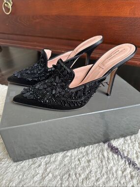 Alberta Ferretti Limited Edition Black Beaded Pointed Toe Mules